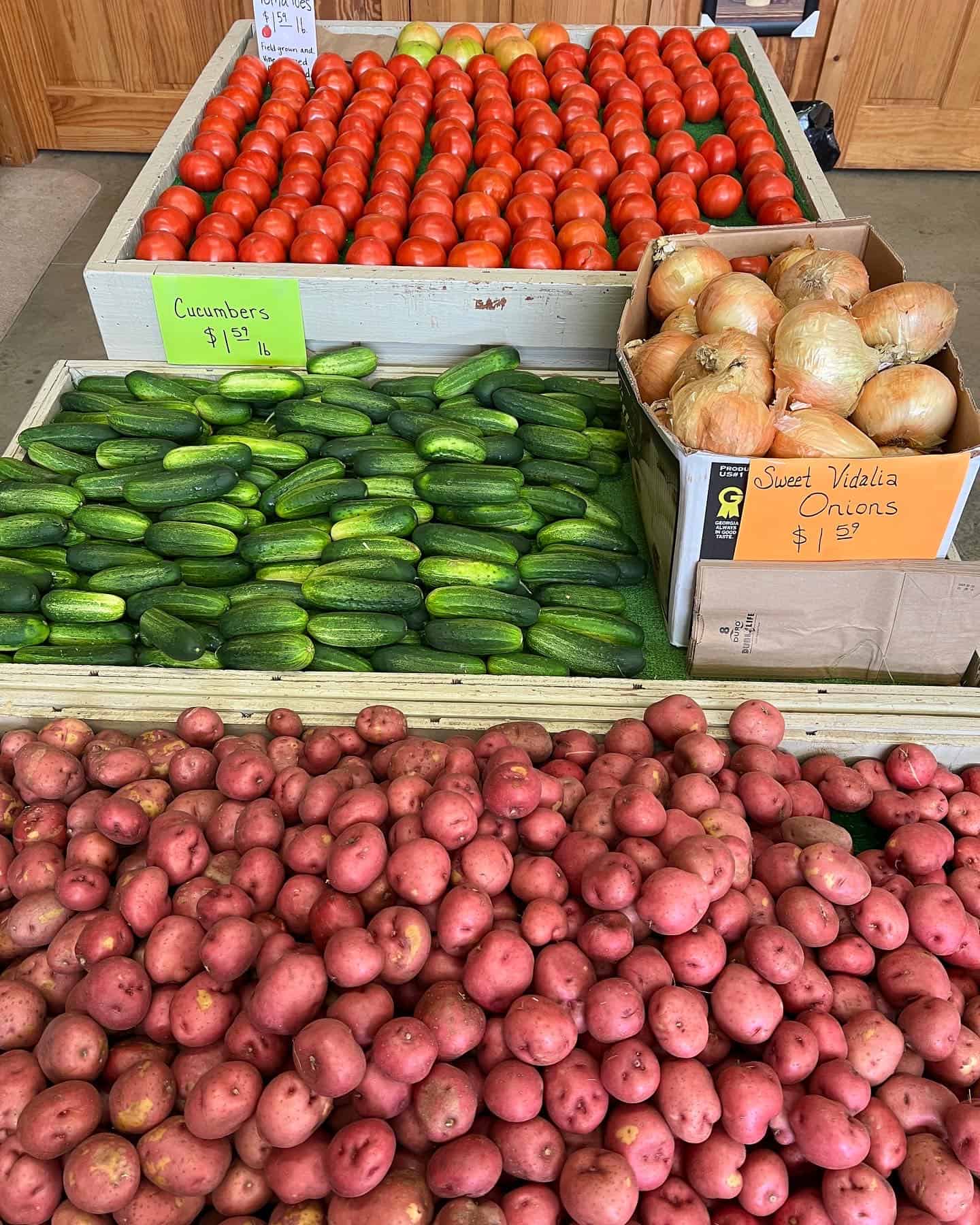 Fall Produce including Potatoes, Cucumbers and Tomatoes